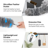 BowLift | Telescopic dust duster with extra long microfiber head (Free 3 replacement cleaning heads)