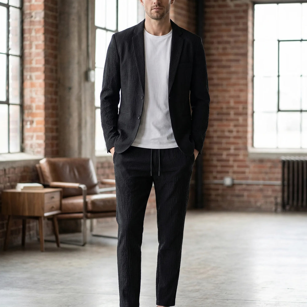 Calvin - Textured Blazer and Pants Two-Piece Set