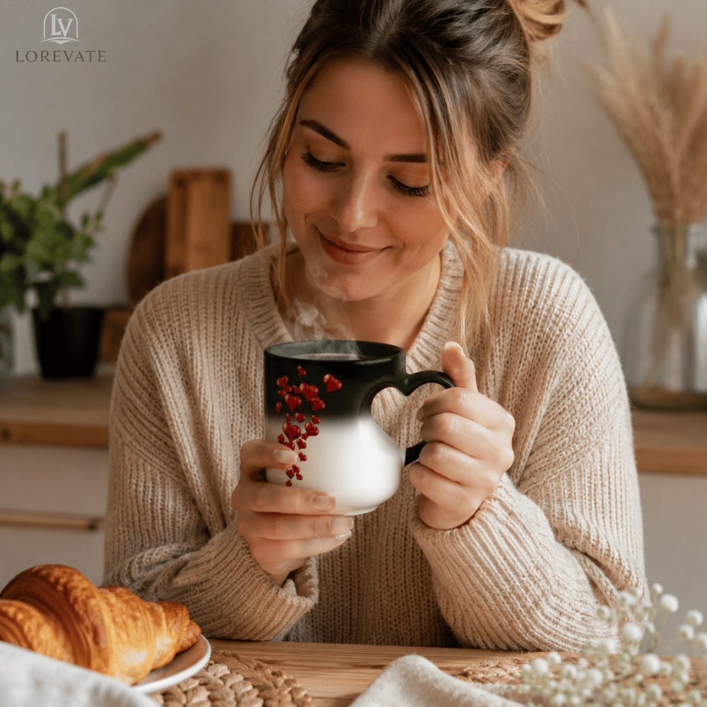 Color-Changing Heart Ceramic Mug – 400ml, Heat-Reactive Design & Heart Handle