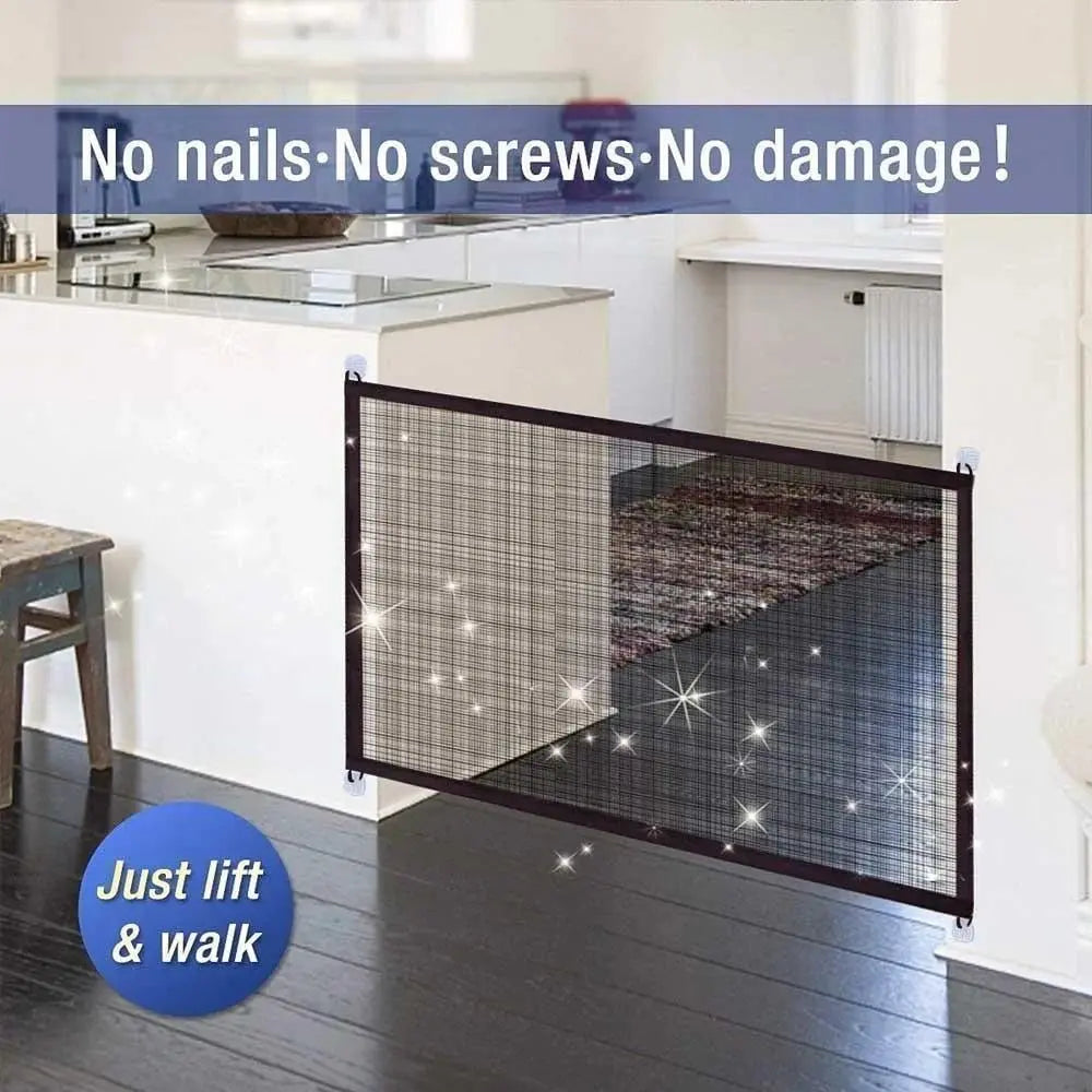 Portable Pet Safety Gate – Nylon Mesh, Stainless Steel Bars & Tool-Free Mounting