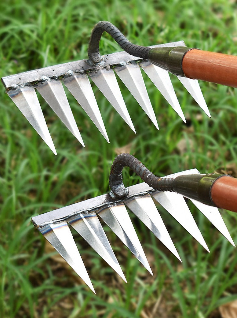 Carbon Steel Garden Rake – Wooden Handle, 4 to 7 Teeth & Hardened Tines
