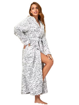 Women's Fleece Bathrobe – Leopard Print, Hooded & Adjustable Belt