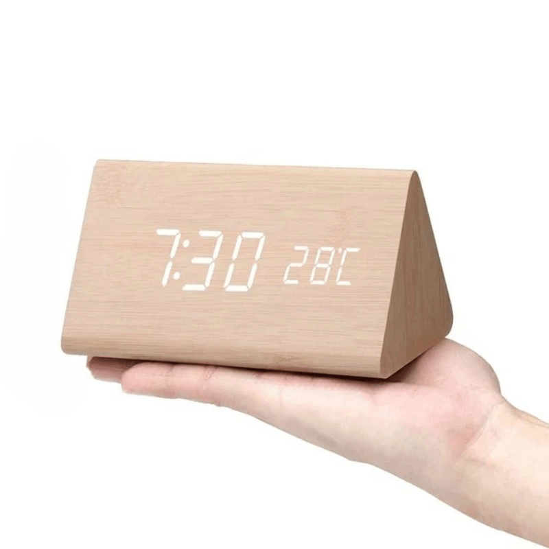 Voice-Activated LED Wooden Clock – Time & Temperature Display, USB or Battery & Auto Shut-Off
