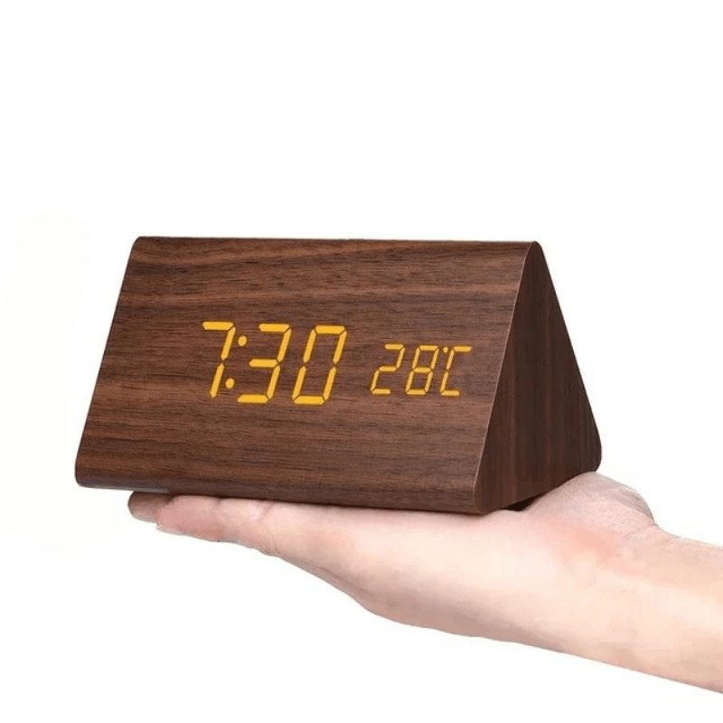 Voice-Activated LED Wooden Clock – Time & Temperature Display, USB or Battery & Auto Shut-Off