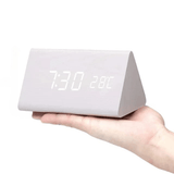 Voice-Activated LED Wooden Clock – Time & Temperature Display, USB or Battery & Auto Shut-Off