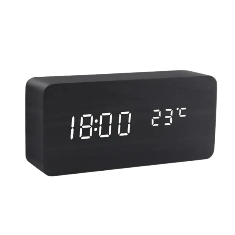 Voice-Activated LED Wooden Clock – Time & Temperature Display, USB or Battery & Auto Shut-Off