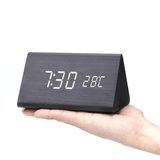 Voice-Activated LED Wooden Clock – Time & Temperature Display, USB or Battery & Auto Shut-Off