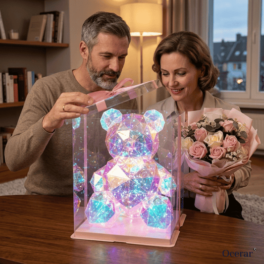Color-Changing LED Crystal Teddy Bear – Glowing Heart, 22×28×30cm & Copper Wire Lights
