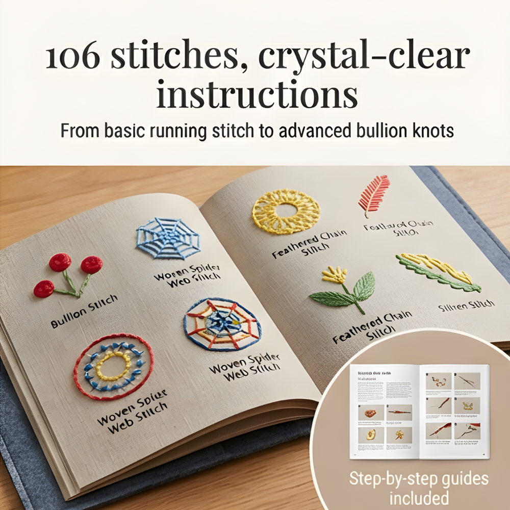Enhanced Product Title: "Stickbuch-Set mit 106 Schritt-für-Schritt-Stichen – Perfekt für Anfänger und Fortgeschrittene" 

This title includes relevant keywords while emphasizing the product's features and target audience, making it more appealing for Goog