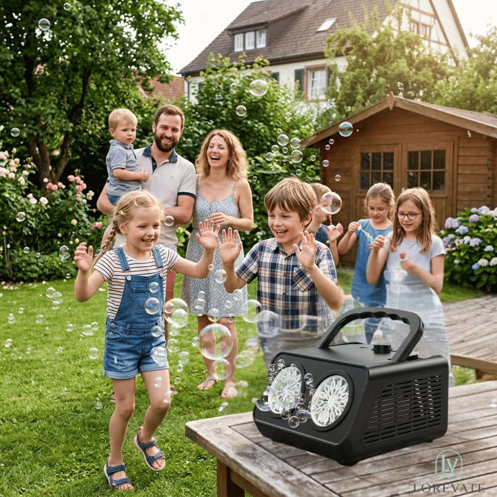 Bubble Machine – 26 Nozzles, 2000+ Bubbles/Min & Rechargeable Portable