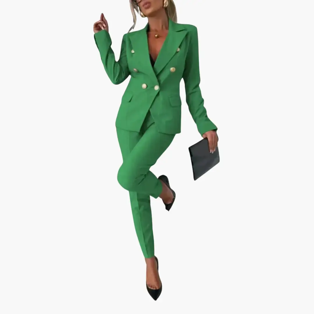 Women's Two-Piece Suit Set – Blazer, Slim Pants & Notched Lapel Collar