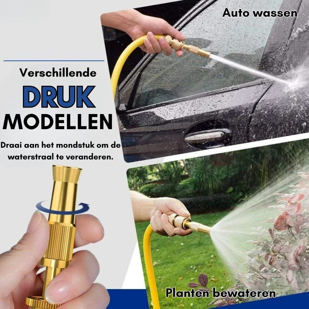 Adjustable High-Pressure Hose Nozzle – Brass & Stainless Steel, Fan/Jet Modes & 180 g
