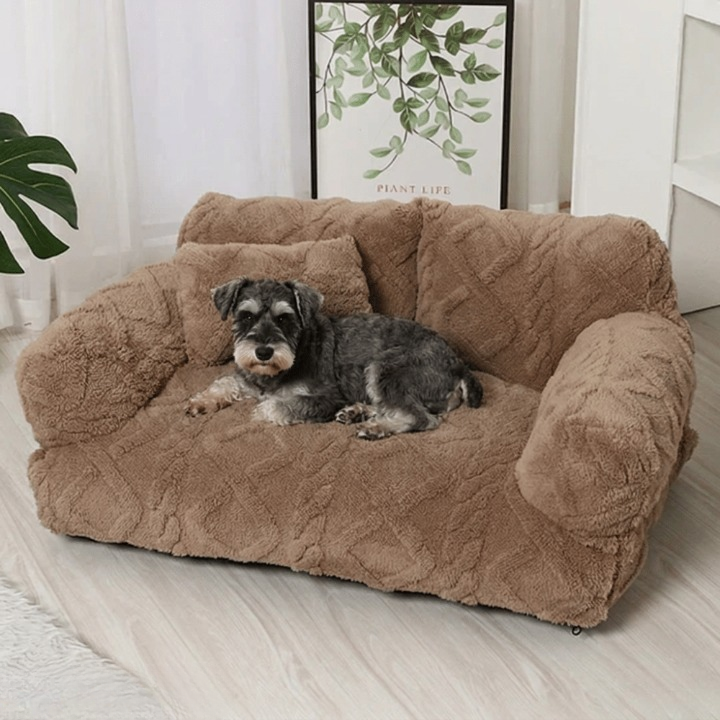 Plush Pet Sofa Bed – Raised Bolster, PP Cotton Fill & 4 Colors