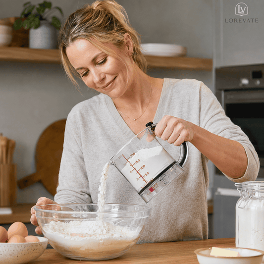 Adjustable Measuring Cup – Built-In Scraper, Non-Slip Base & Ergonomic Grip