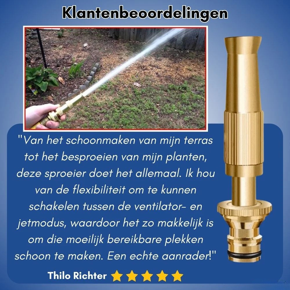 Adjustable High-Pressure Hose Nozzle – Brass & Stainless Steel, Fan/Jet Modes & 180 g