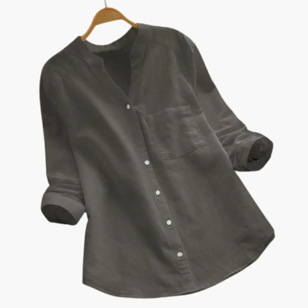 Women's Blouse – Loose Fit, Long Sleeve & Stand-Up Collar