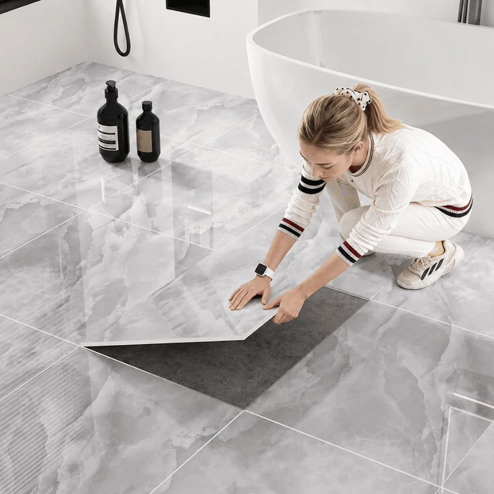 Self-Adhesive Vinyl Floor Tiles – Waterproof, 30×30 cm & 4-Pack Peel-and-Stick