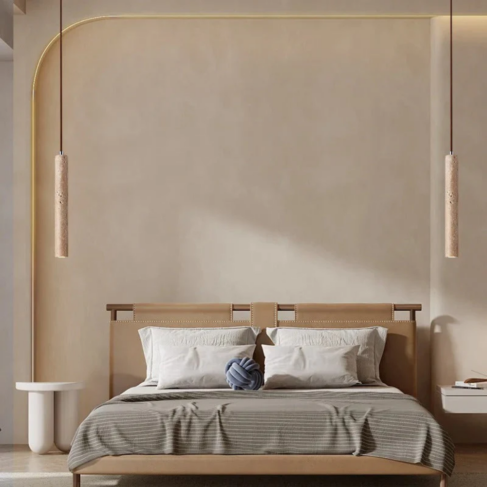 LumoLine – Minimalist Travertine Wabi-Sabi Style LED Chandelier