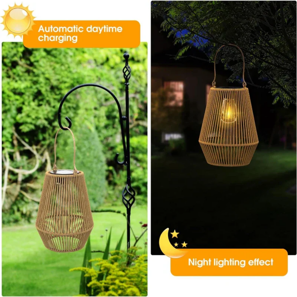 Handgewebte Solar-Gartenlaterne – Wasserdichtes Rattan-LED-Licht für Außenbereich – Energiesparend & Stilvoll