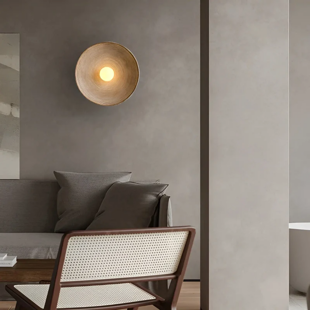Runde Wandleuchte aus Glas & Harz im Wabi-Sabi-Stil – Dreifarbige Wandlampe für modernes Wohndesign