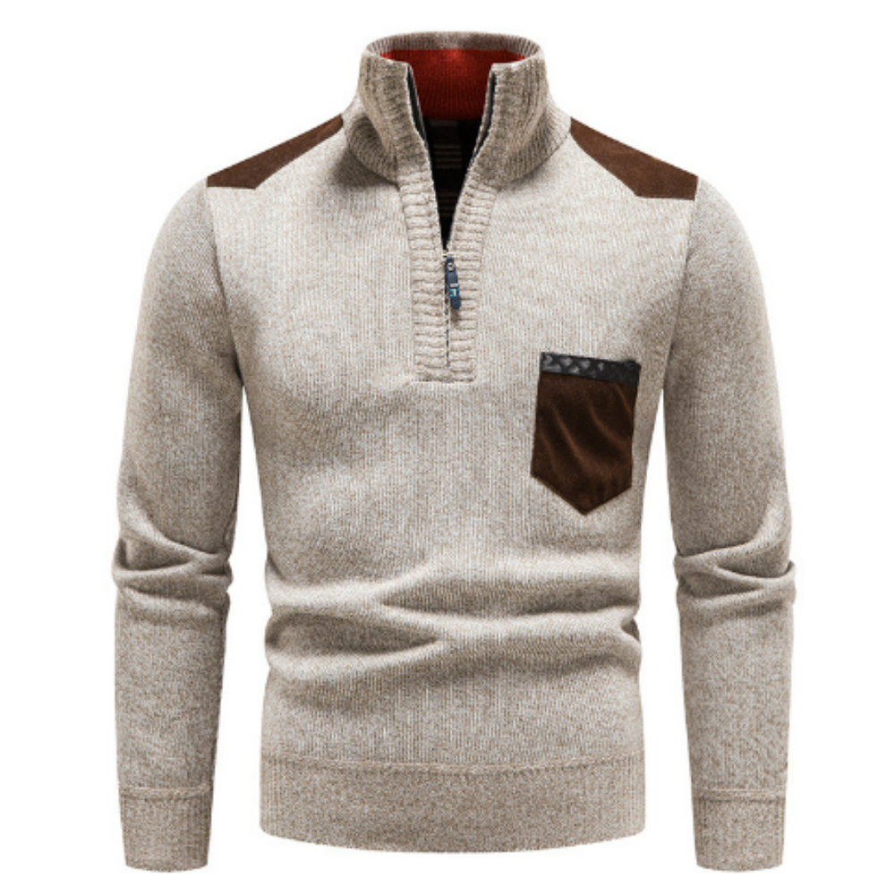 Men's pullover with edge zipper neck and long sleeves – Cedric