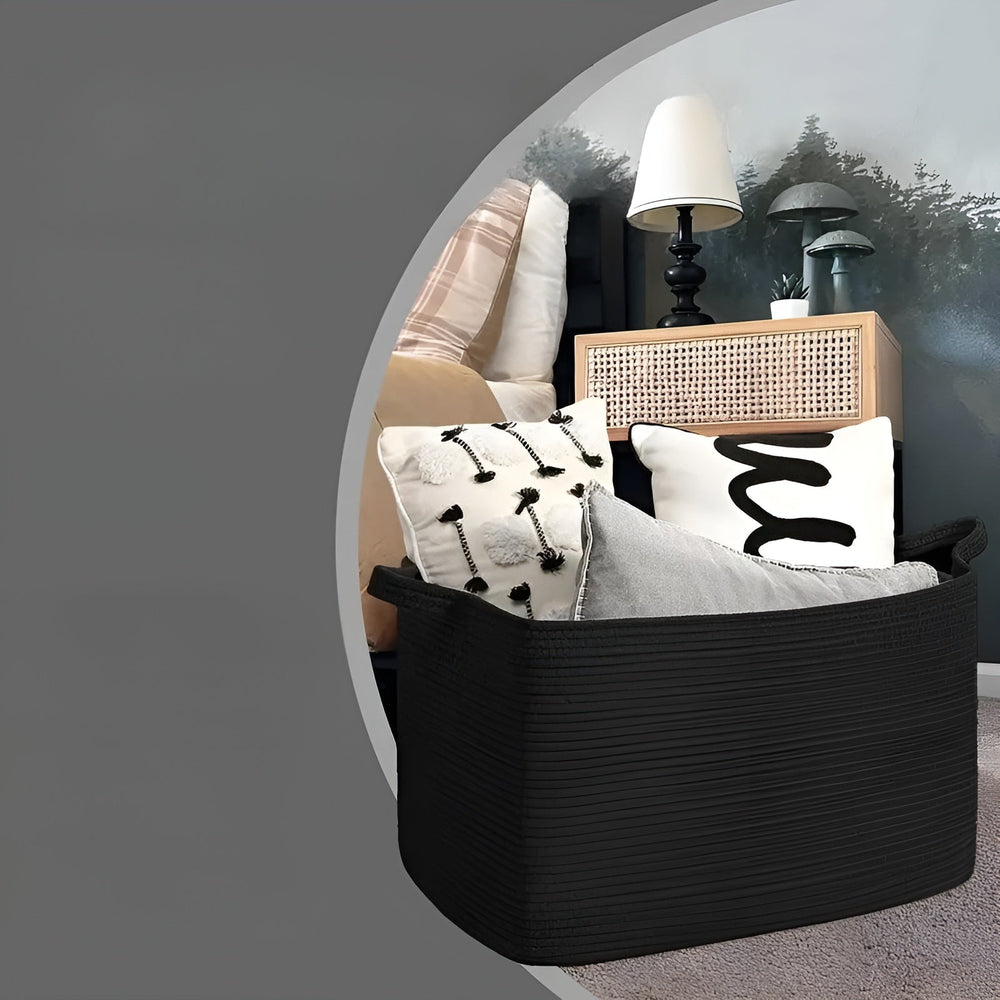Optimized Product Title: "Großer Baumwollseil Aufbewahrungskorb mit Griffen – Robuster und Stilvoller Organizer für Zuhause" 

This title includes relevant keywords while also highlighting the product's features and benefits, making it more appealing for
