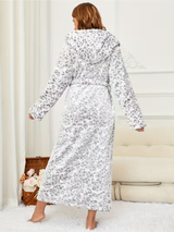 Women's Fleece Bathrobe – Leopard Print, Hooded & Adjustable Belt
