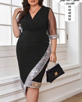 Chic Plus-Size Fall Party Dress - Elegant Autumn Evening Wear for Curvy Women