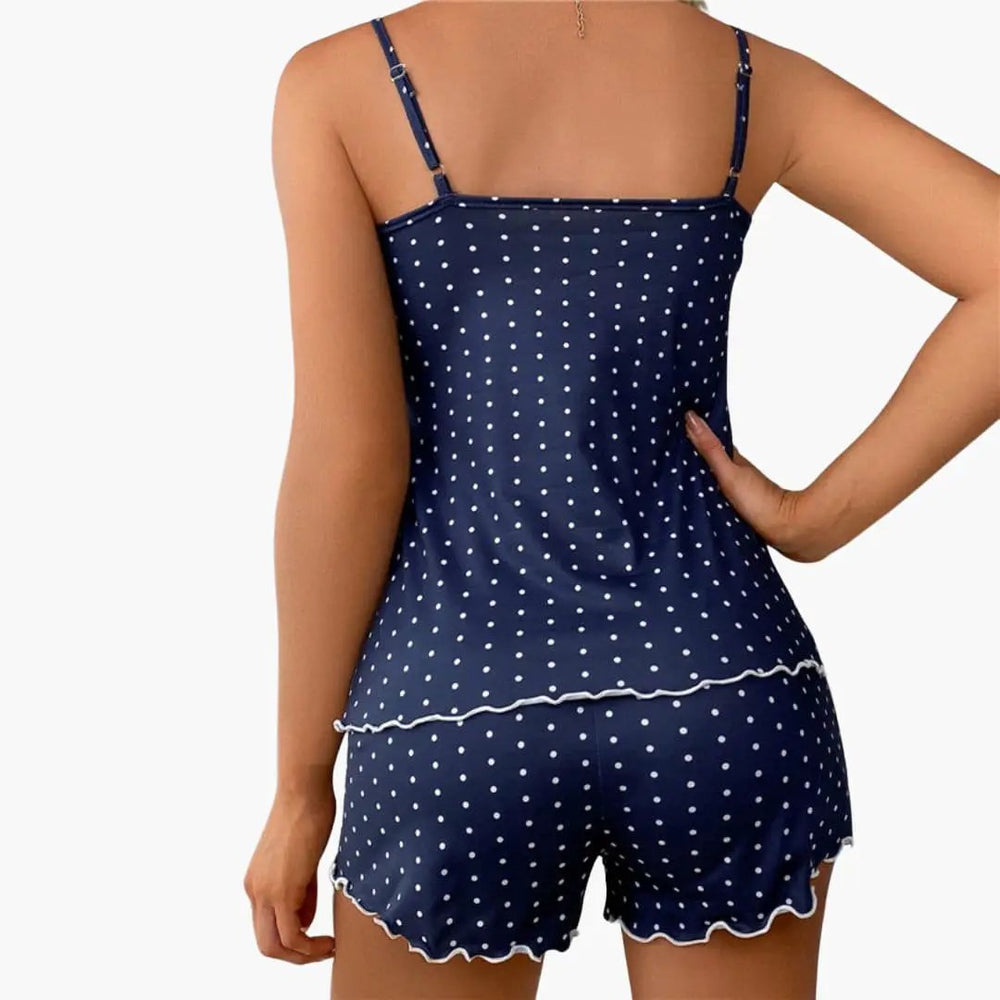 Women's Pajama Set – Sleeveless Top, Printed Shorts & Lace Trim