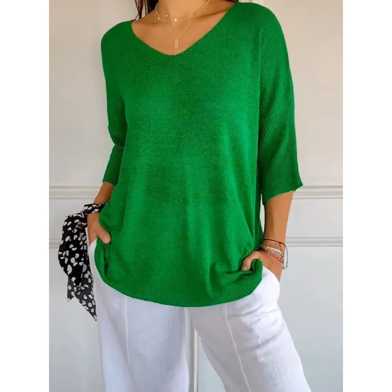 Women's V-Neck Knit Top – Half Sleeves