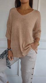 Women's V-Neck Knit Top – Half Sleeves