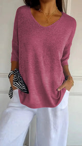 Women's V-Neck Knit Top – Half Sleeves