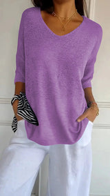 Women's V-Neck Knit Top – Half Sleeves