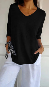 Women's V-Neck Knit Top – Half Sleeves