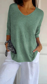 Women's V-Neck Knit Top – Half Sleeves