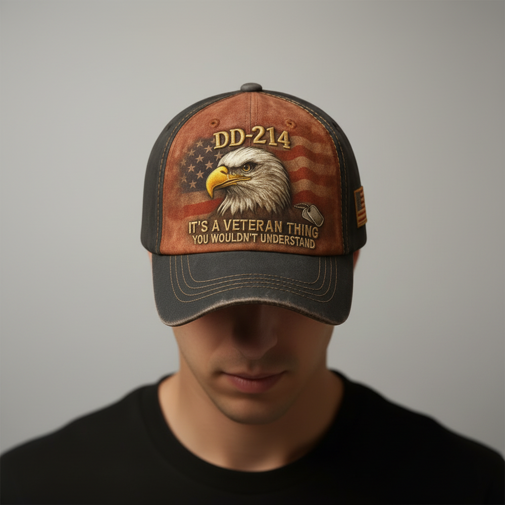 Baseball Cap Embroidered Veteran Flag Vintage Hat Adjustable