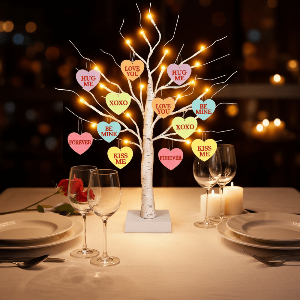 Table Lamp LED Valentine Tree Heart Ornaments