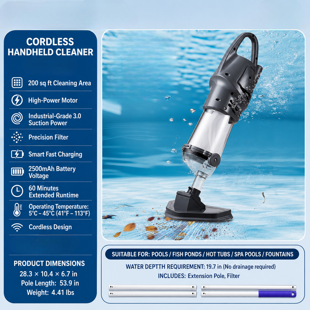 Handheld Pool Vacuum Cleaner – Cordless, Rechargeable & Debris Removal