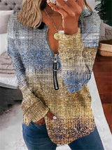 Autumn long-sleeved women's top with vintage pattern and zip - Milara - 2