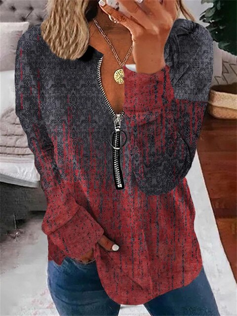 Autumn long-sleeved women's top with vintage pattern and zip - Milara - 3