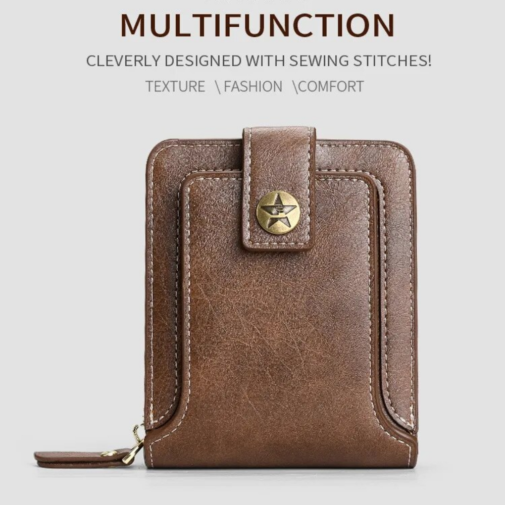 Vintage Geldbörse mit Rundum-Reißverschluss – Stilvolle Brieftasche mit Kartenfächern und Münzfach für Damen