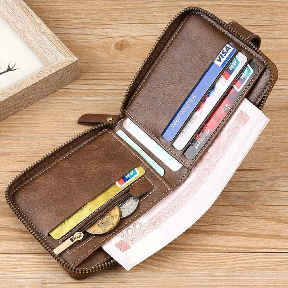 Vintage Geldbörse mit Rundum-Reißverschluss – Stilvolle Brieftasche mit Kartenfächern und Münzfach für Damen