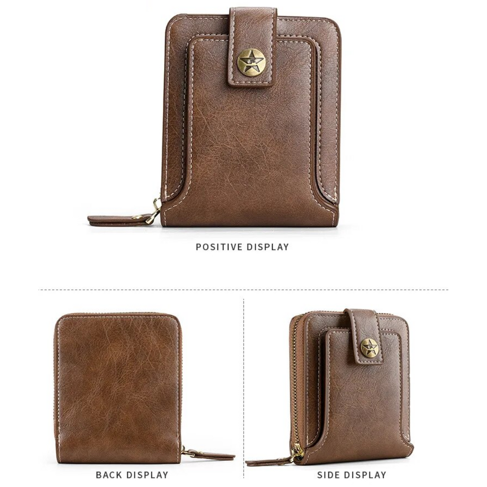 Vintage Geldbörse mit Rundum-Reißverschluss – Stilvolle Brieftasche mit Kartenfächern und Münzfach für Damen