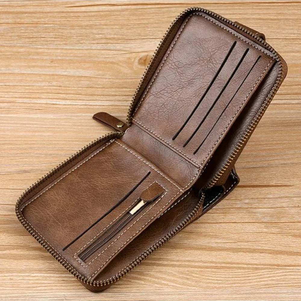 Vintage Geldbörse mit Rundum-Reißverschluss – Stilvolle Brieftasche mit Kartenfächern und Münzfach für Damen