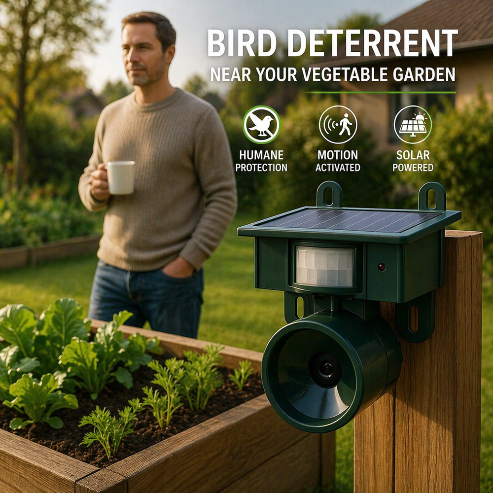 Solar Bird Repellent – PIR Sensor, Predator Sounds & Weatherproof