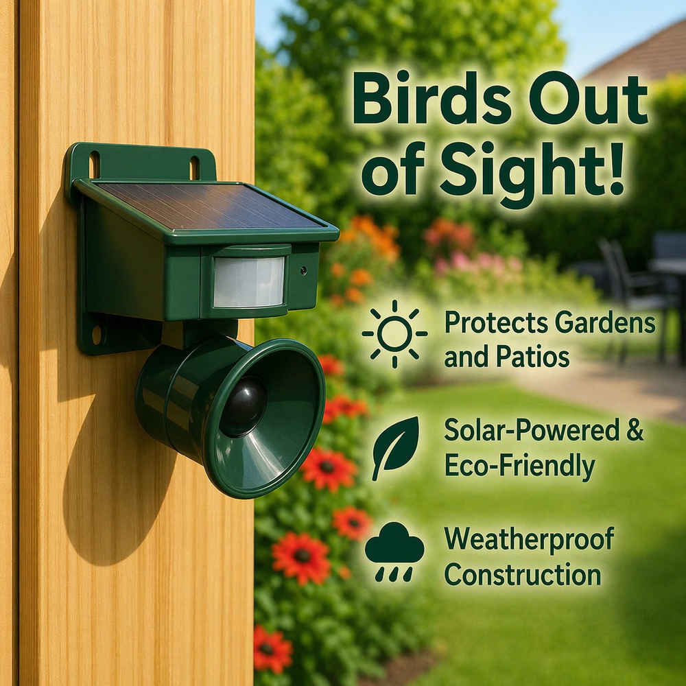 Solar Bird Repellent – PIR Sensor, Predator Sounds & Weatherproof