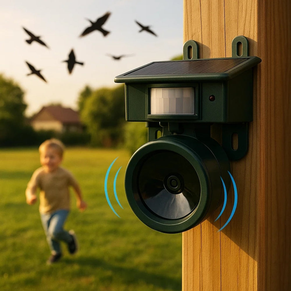 Solar Bird Repellent – PIR Sensor, Predator Sounds & Weatherproof