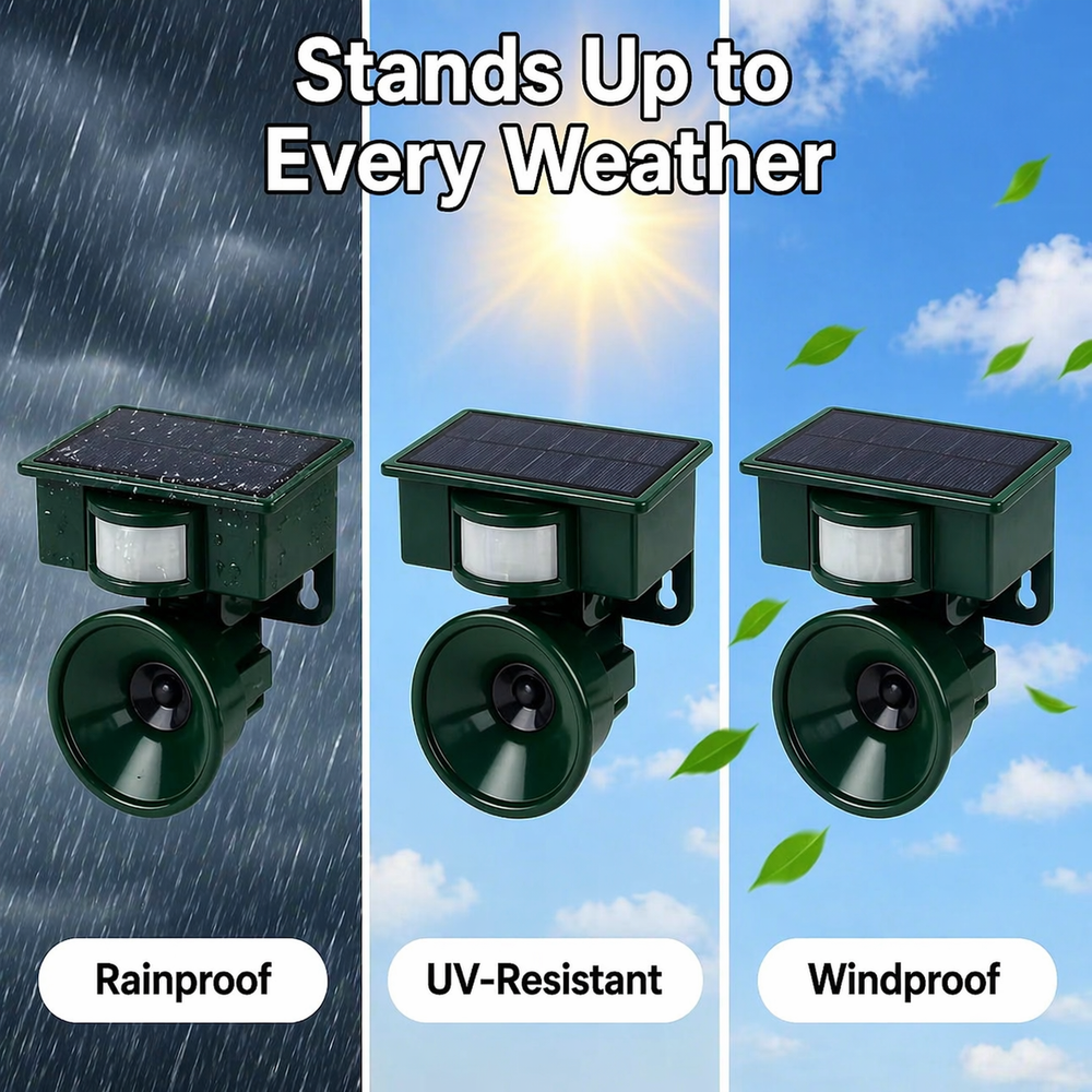 Solar Bird Repellent – PIR Sensor, Predator Sounds & Weatherproof