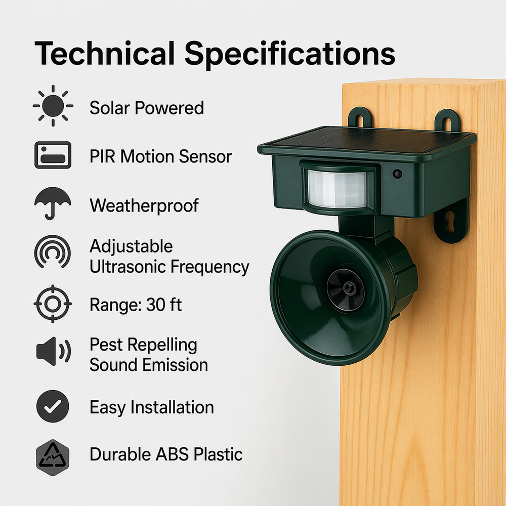 Solar Bird Repellent – PIR Sensor, Predator Sounds & Weatherproof