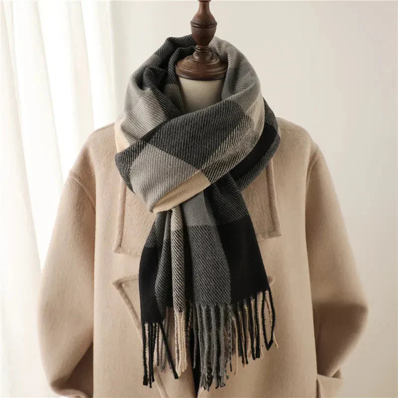 Cashmere Plaid Scarf – Unisex, 200×65cm & Soft Tartan Design